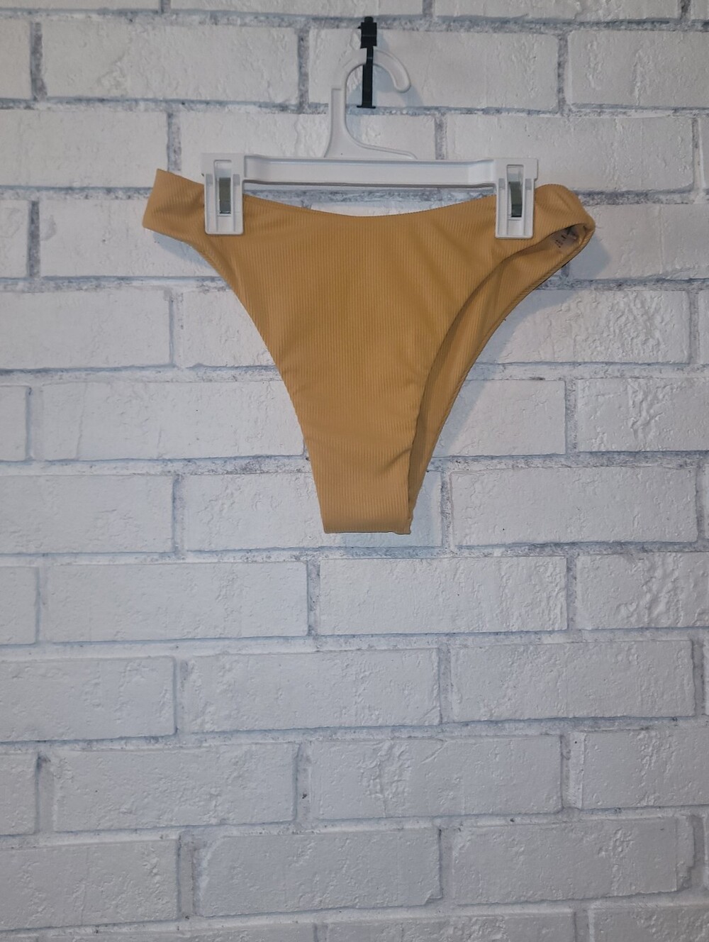 NWT ZAFUL Mustard Yellow Ribbed High-Cut Bikini Bottoms - Size Small (US 4)